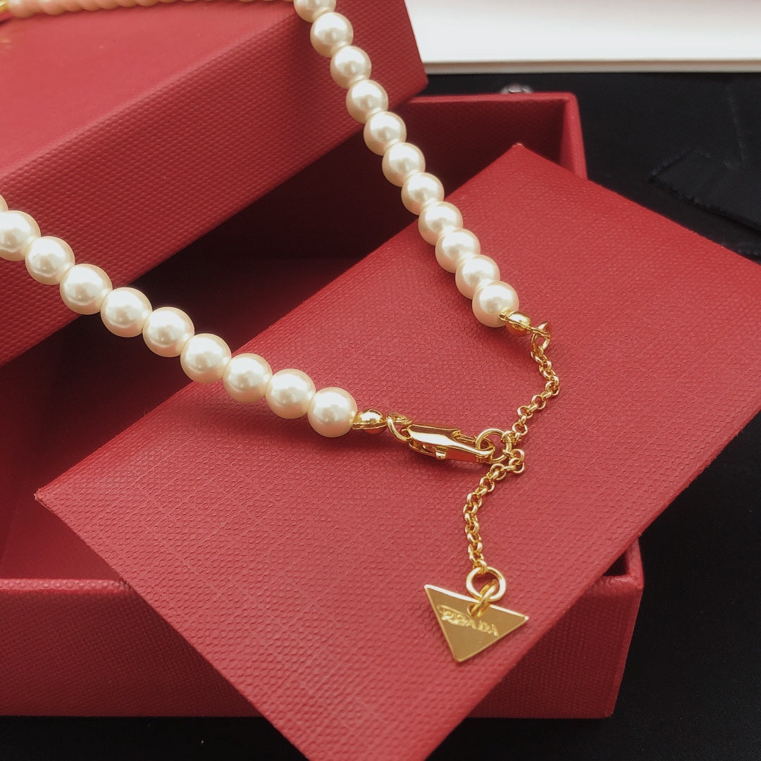 yellow brass pearl Necklace for women - alternate angle view 5