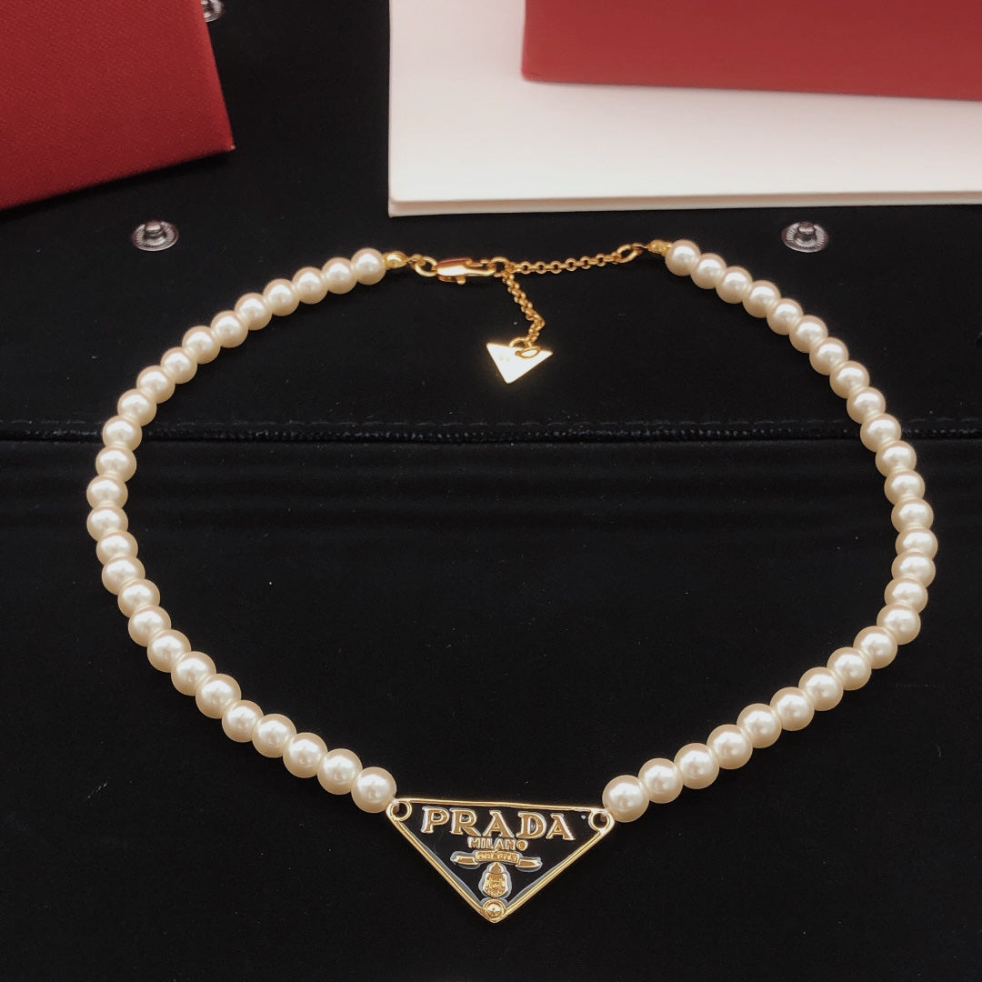yellow brass pearl Necklace for women - alternate angle view 2