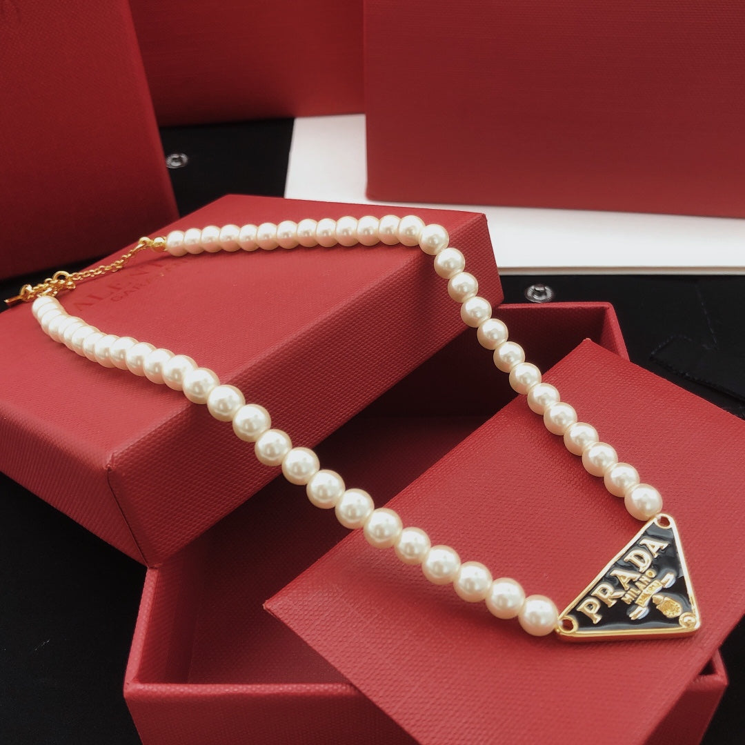yellow brass pearl Necklace for women - alternate angle view 4
