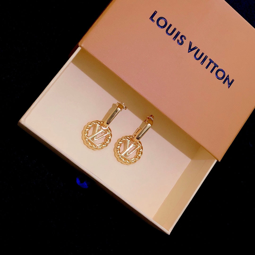 yellow brass letter Stud Earrings for women - alternate angle view 3