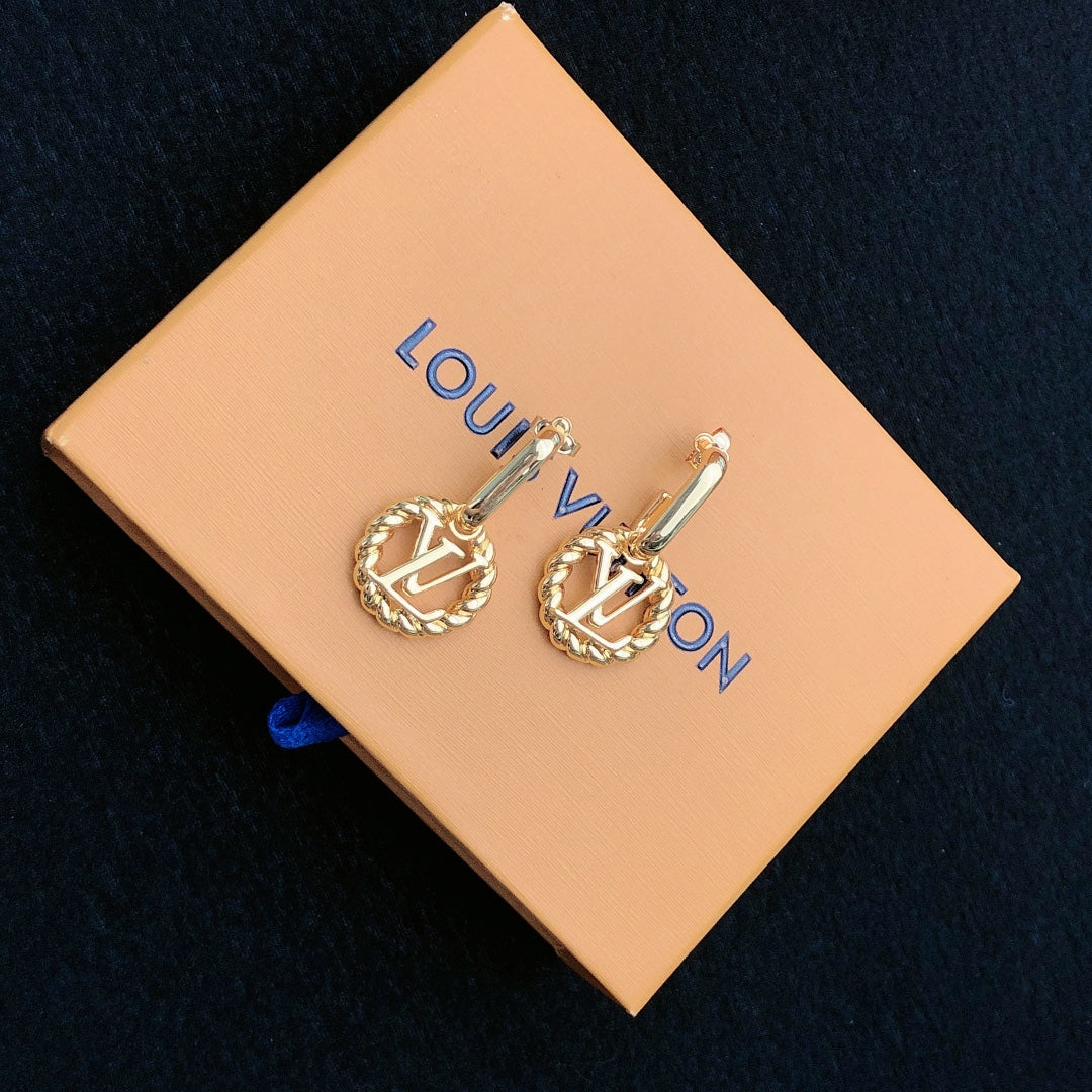 yellow brass letter Stud Earrings for women - alternate angle view 5