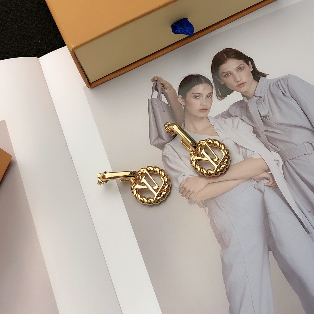 yellow brass letter Stud Earrings for women - alternate angle view 7