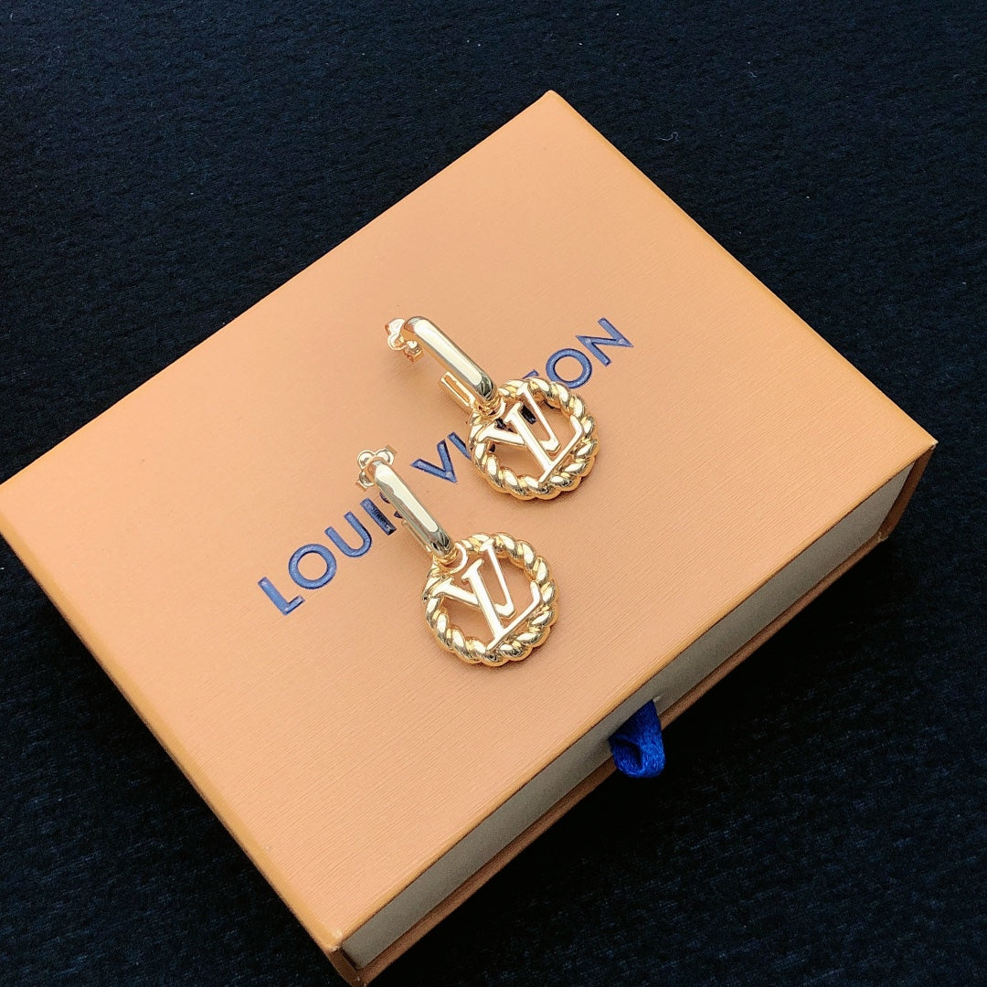 yellow brass letter Stud Earrings for women - alternate angle view 6