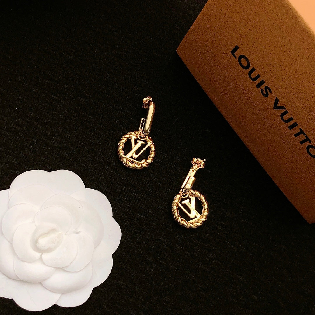 yellow brass letter Stud Earrings for women - alternate angle view 8
