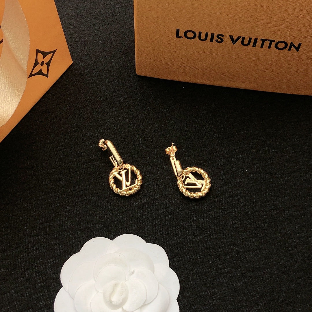 yellow brass letter Stud Earrings for women - alternate angle view 9