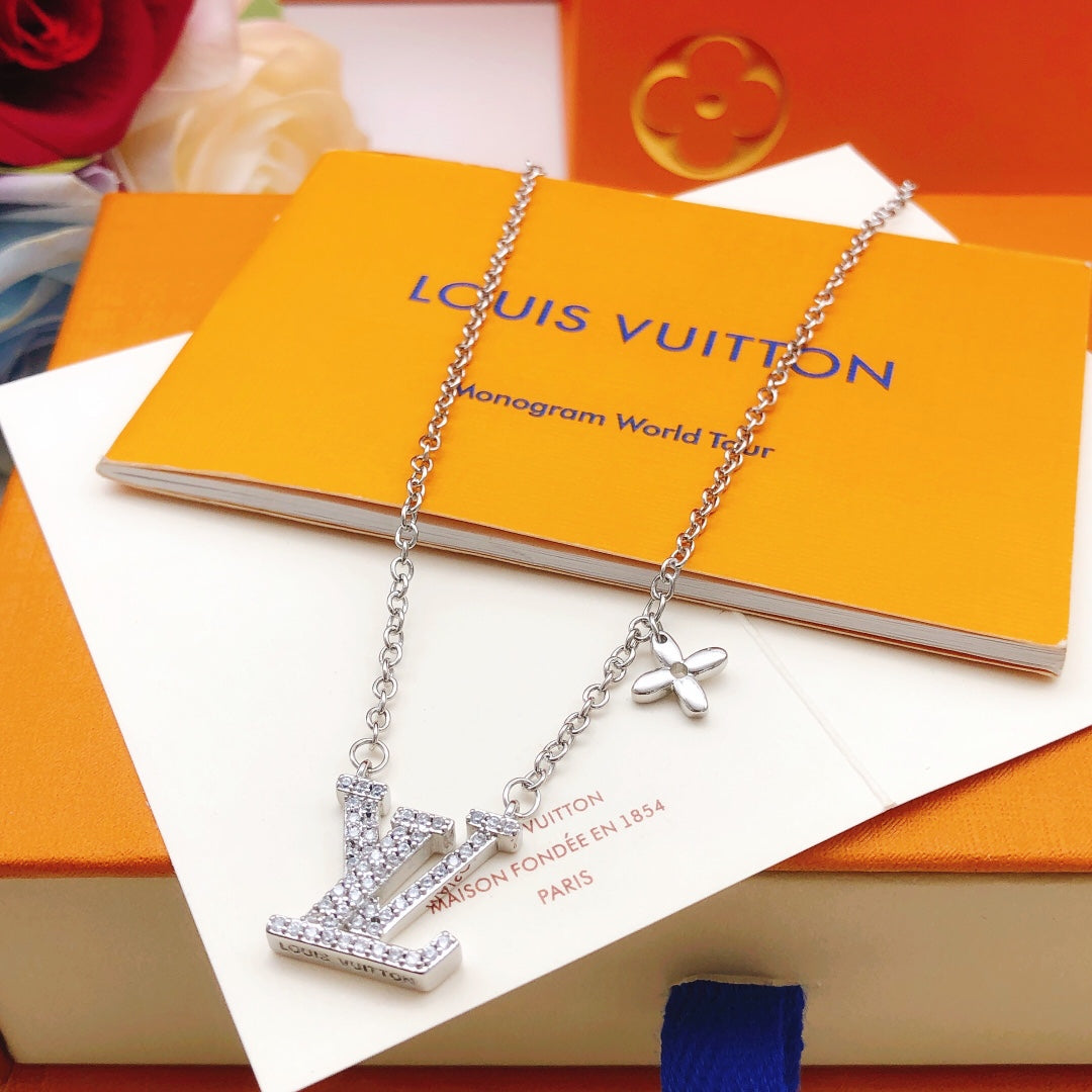 silver brass crystal inlaid Necklace for women - product detail view