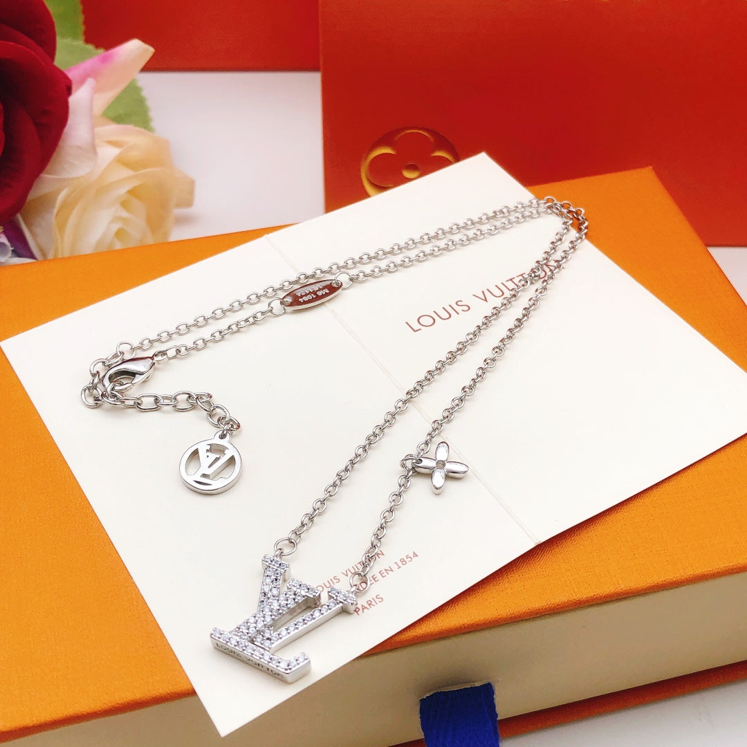 silver brass crystal inlaid Necklace for women - alternate angle view 5