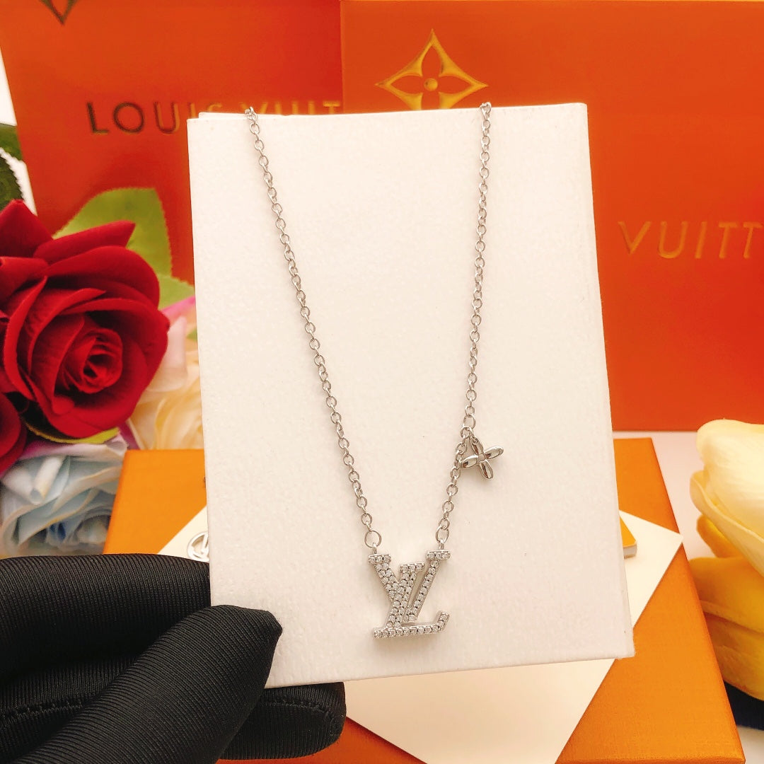 silver brass crystal inlaid Necklace for women - alternate angle view 4