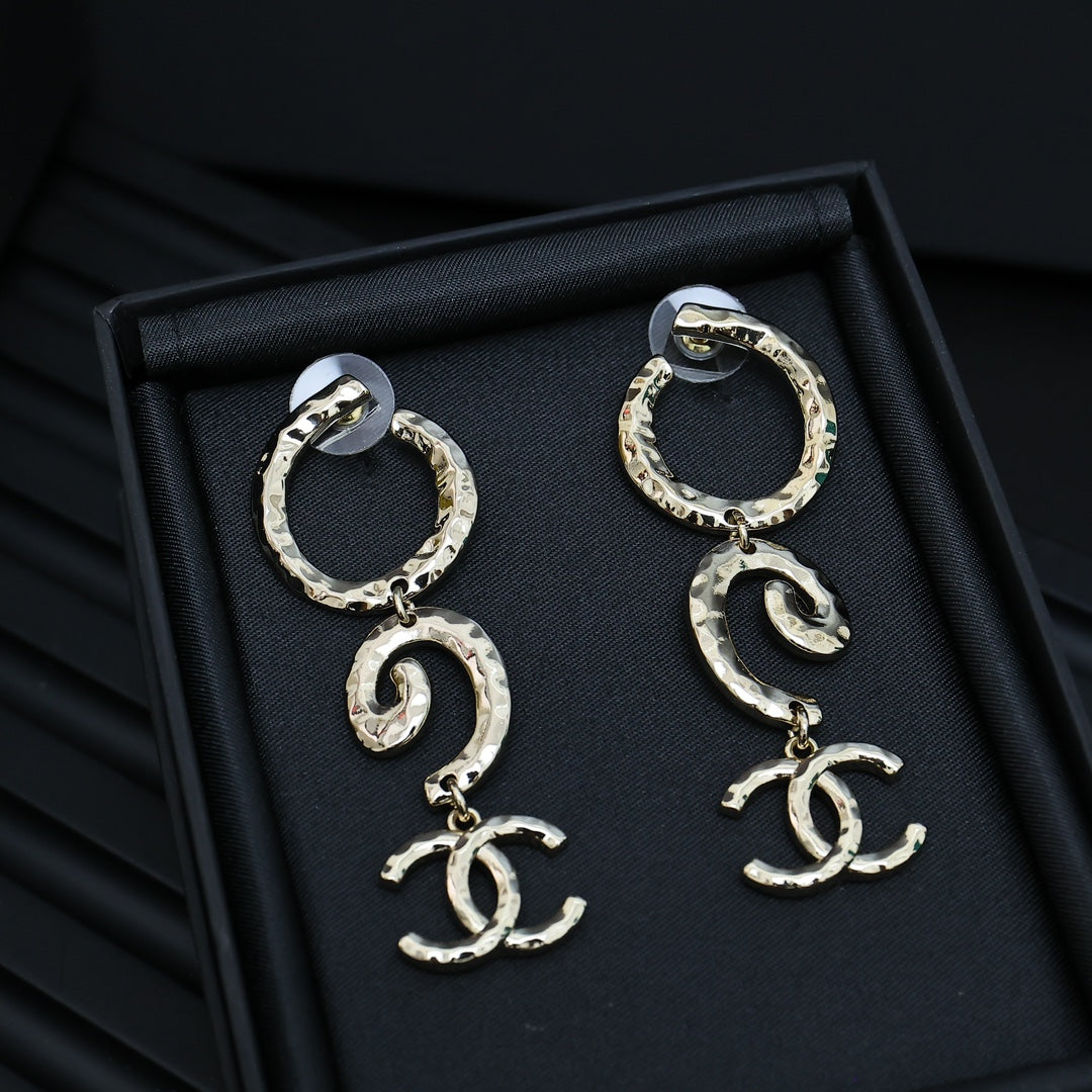 gold double c Drop Earrings for women - alternate angle view 6