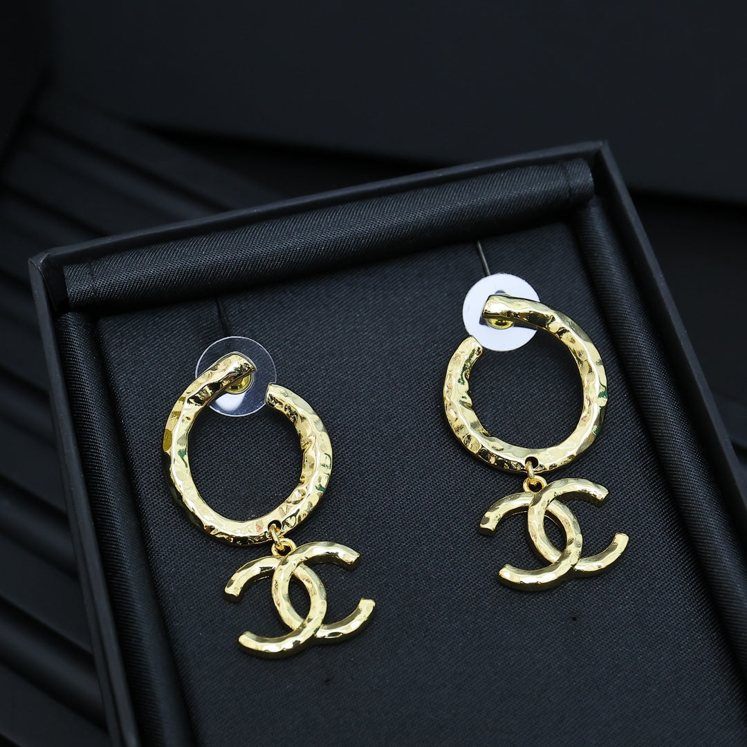 gold double c Drop Earrings for women - alternate angle view 2