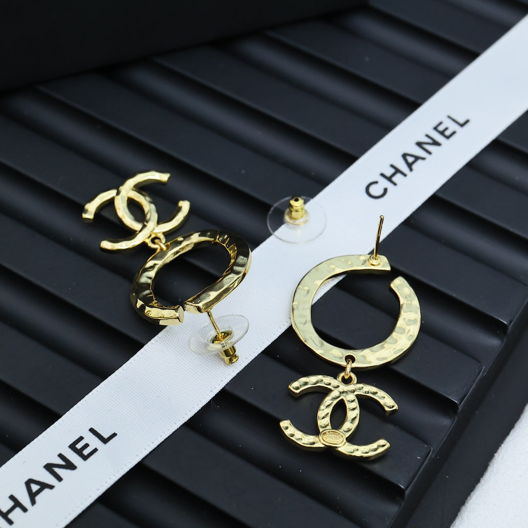 gold double c Drop Earrings for women - alternate angle view 4