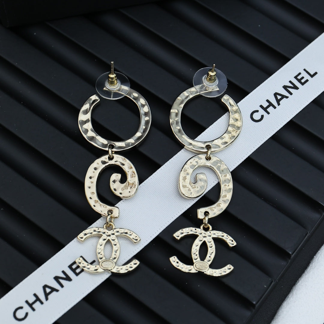 gold double c Drop Earrings for women - alternate angle view 8