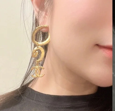 gold double c Drop Earrings for women - alternate angle view 7