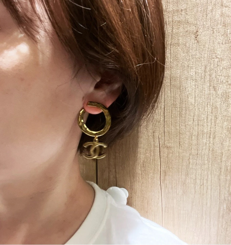 gold double c Drop Earrings for women - alternate angle view 5