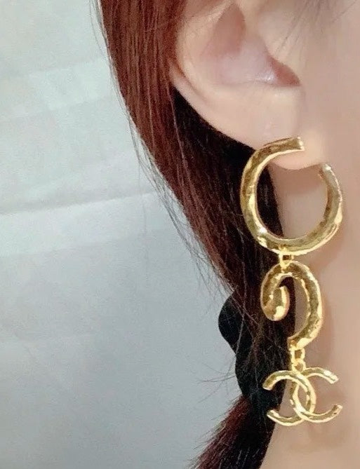 gold double c Drop Earrings for women - alternate angle view 9