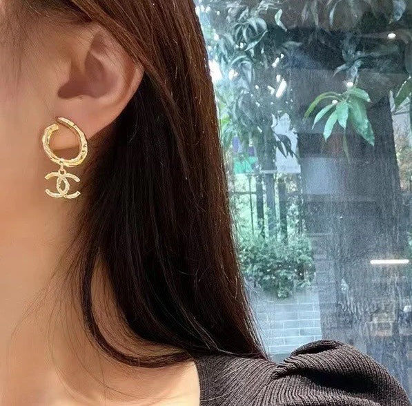 gold double c Drop Earrings for women - alternate angle view 3