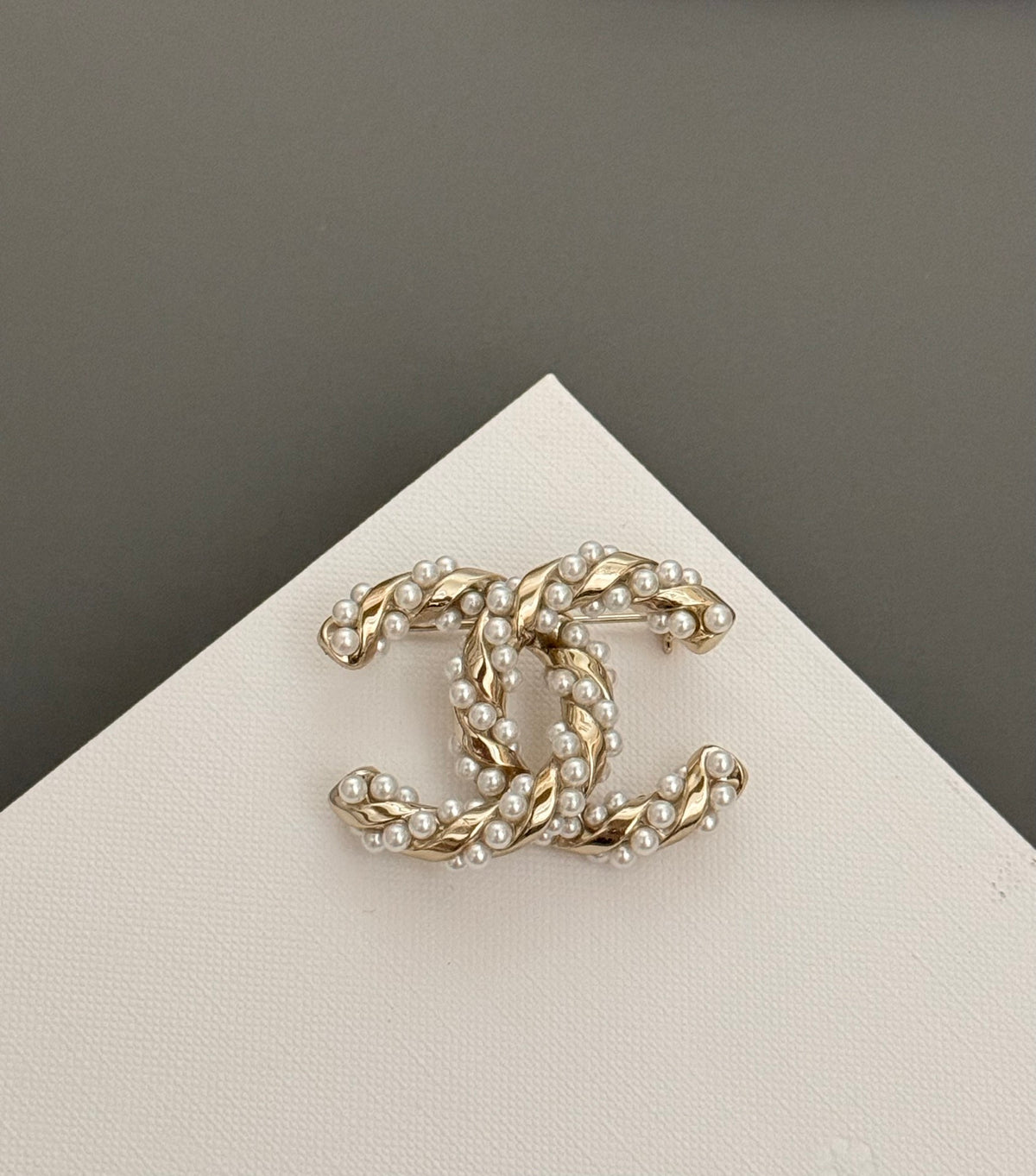 yellow brass double c Brooch for men - alternate angle view 4