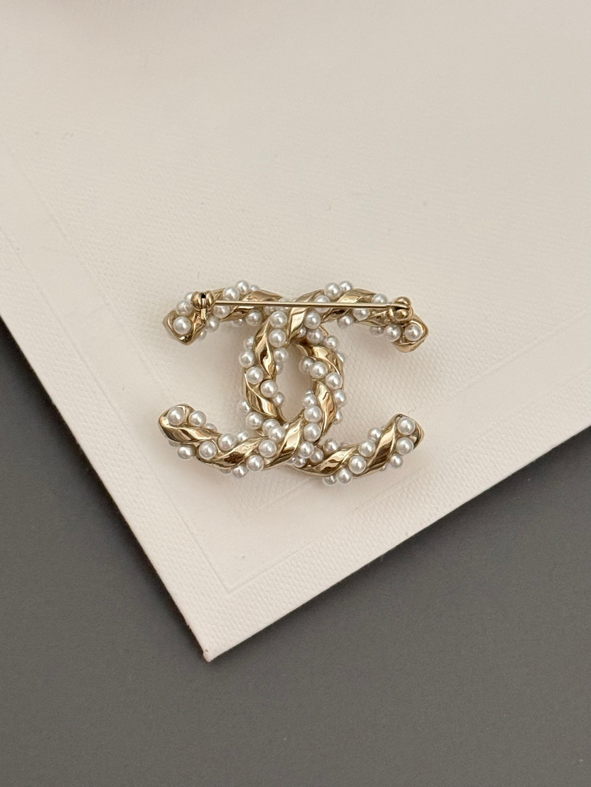 yellow brass double c Brooch for men - alternate angle view 3