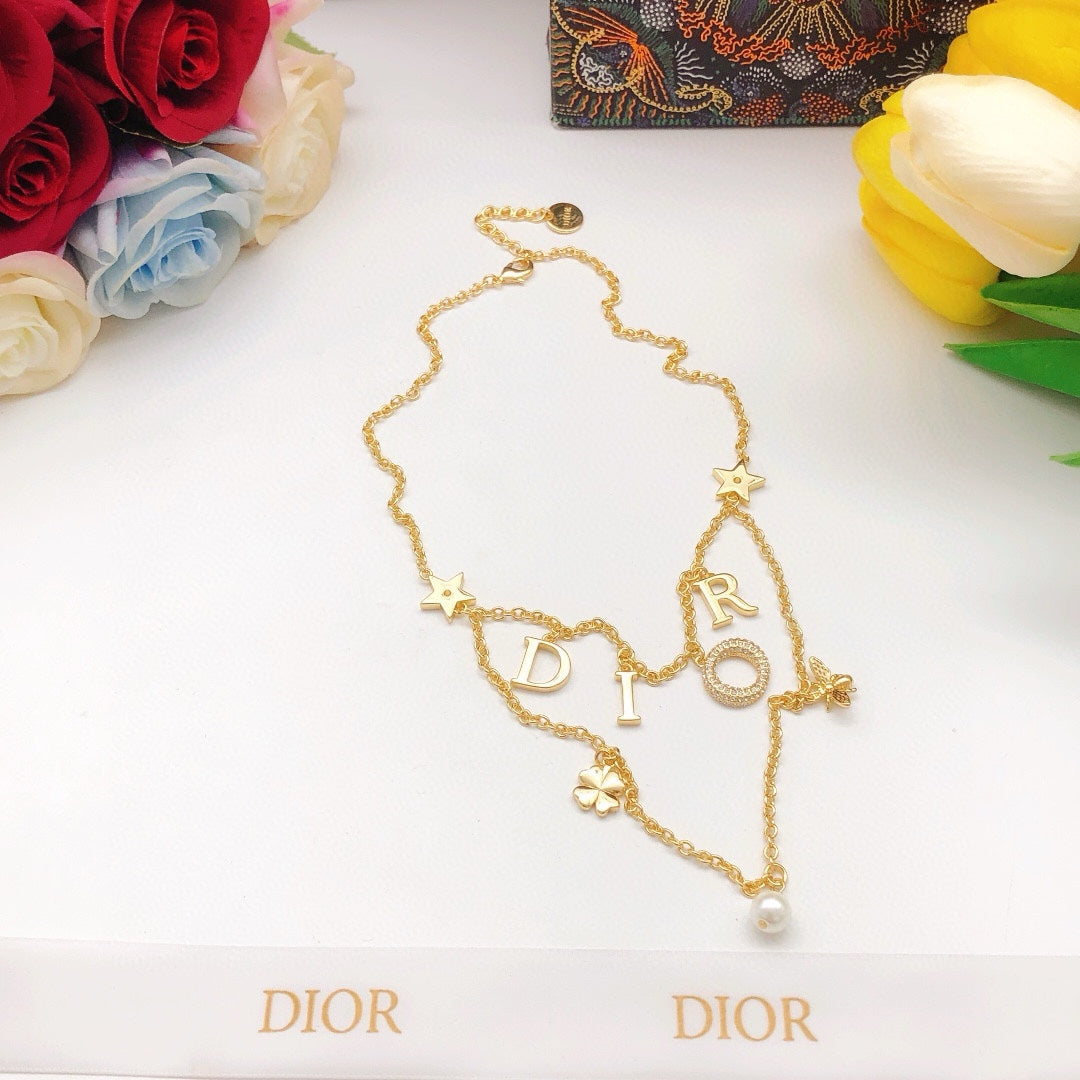 yellow brass letter Necklace for women - alternate angle view 9