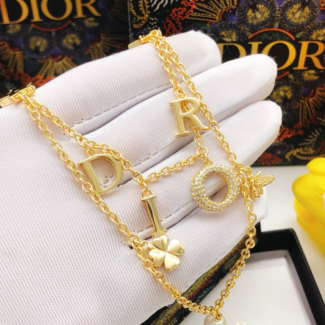 yellow brass letter Necklace for women - alternate angle view 8