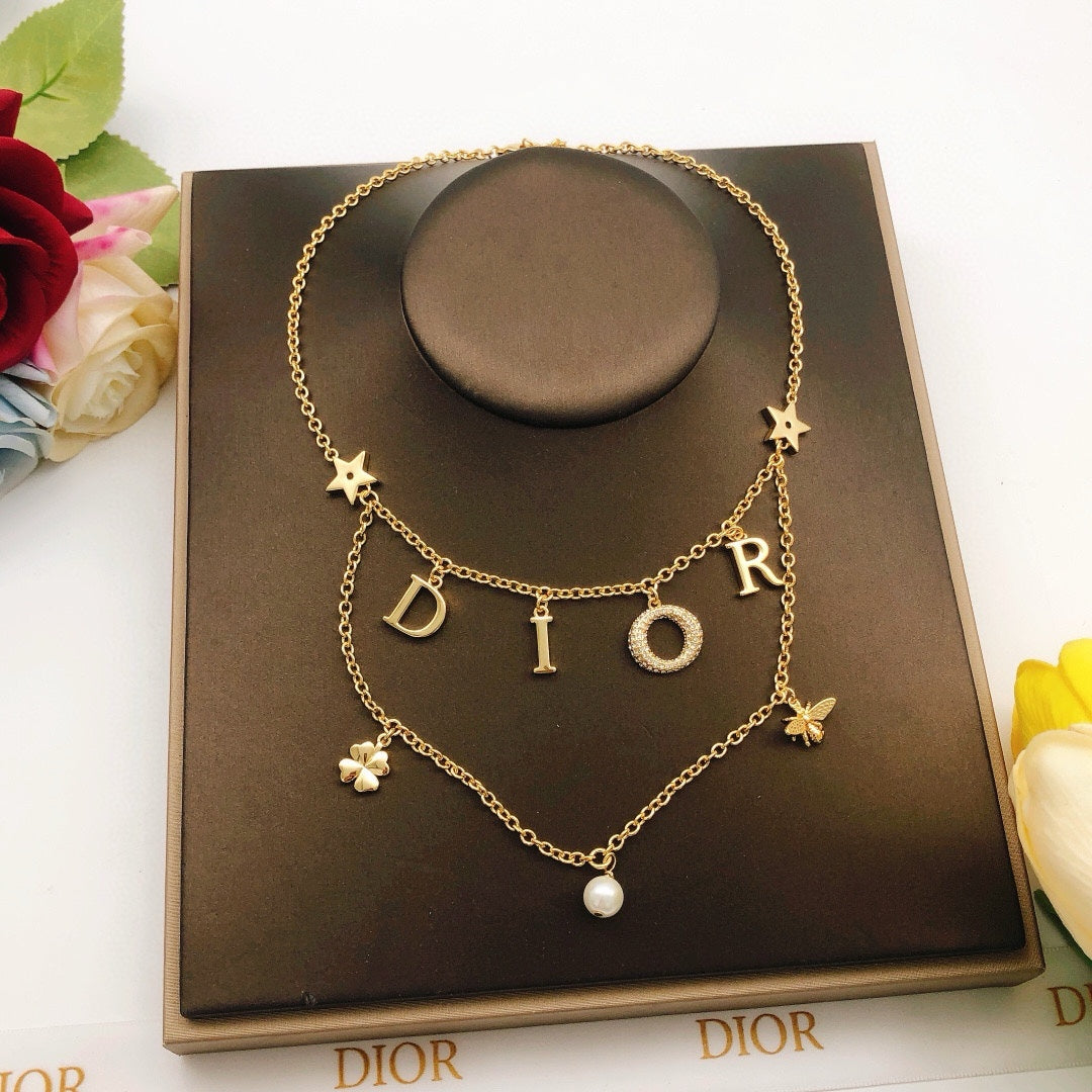 yellow brass letter Necklace for women - product detail view