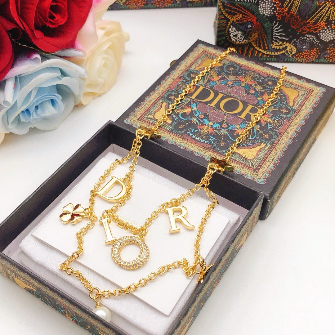 yellow brass letter Necklace for women - alternate angle view 5