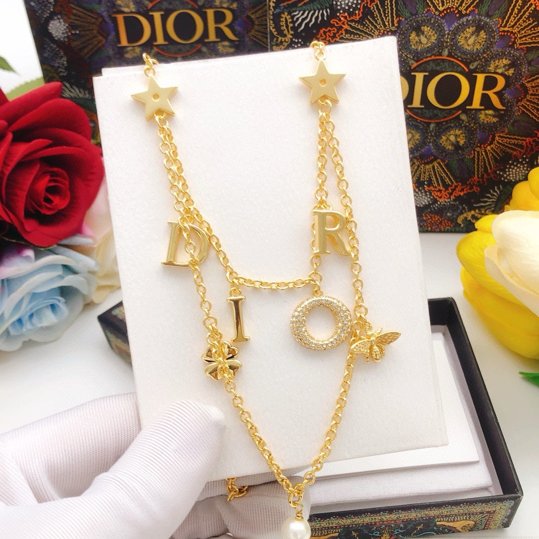 yellow brass letter Necklace for women - alternate angle view 7