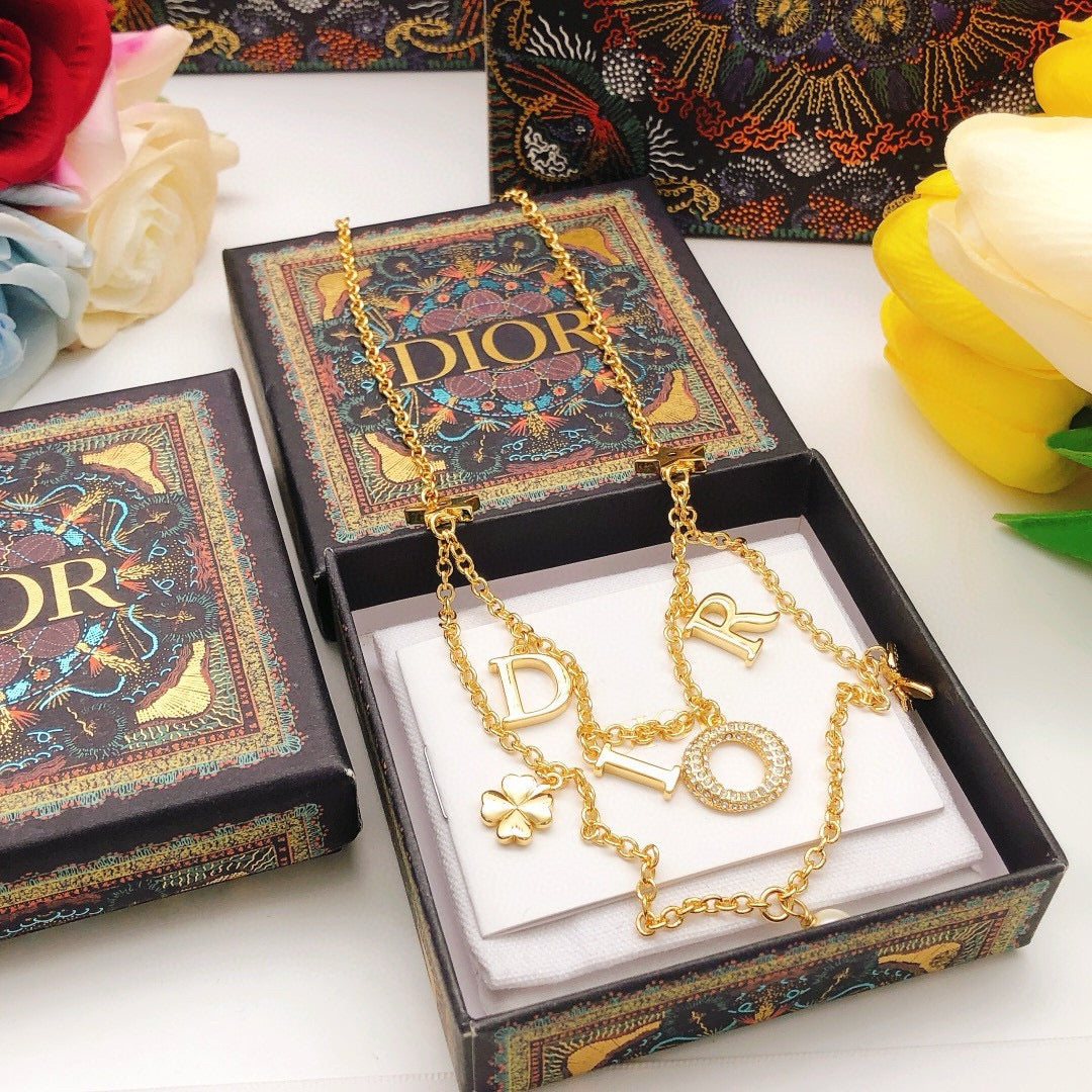 yellow brass letter Necklace for women - alternate angle view 4