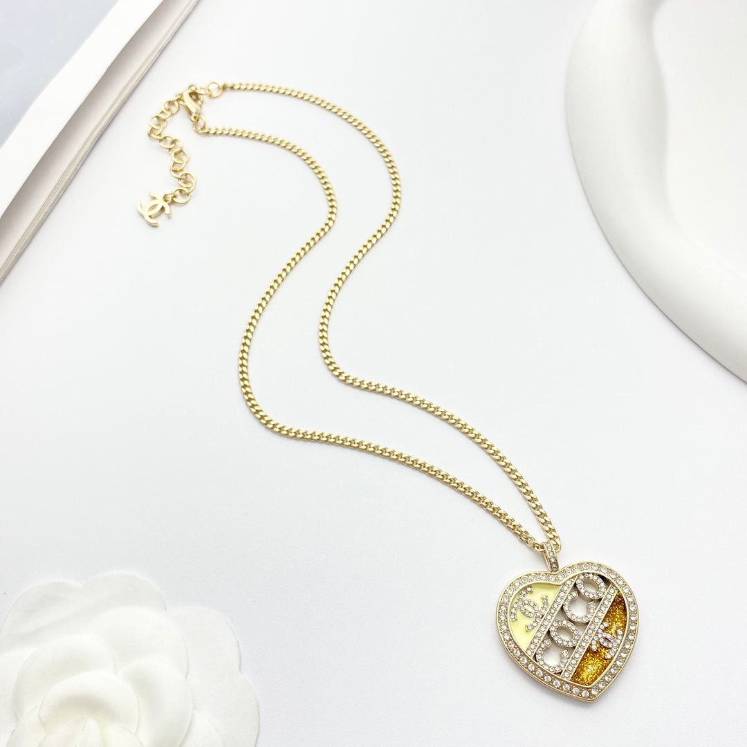 light gold crystal heart Necklace for women - alternate angle view 2