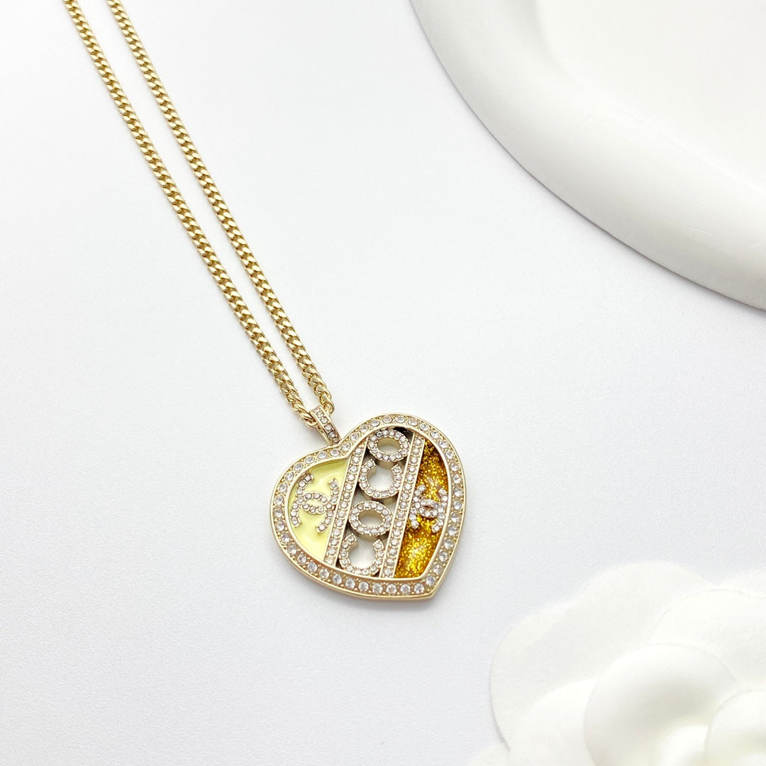 light gold crystal heart Necklace for women - alternate angle view 4