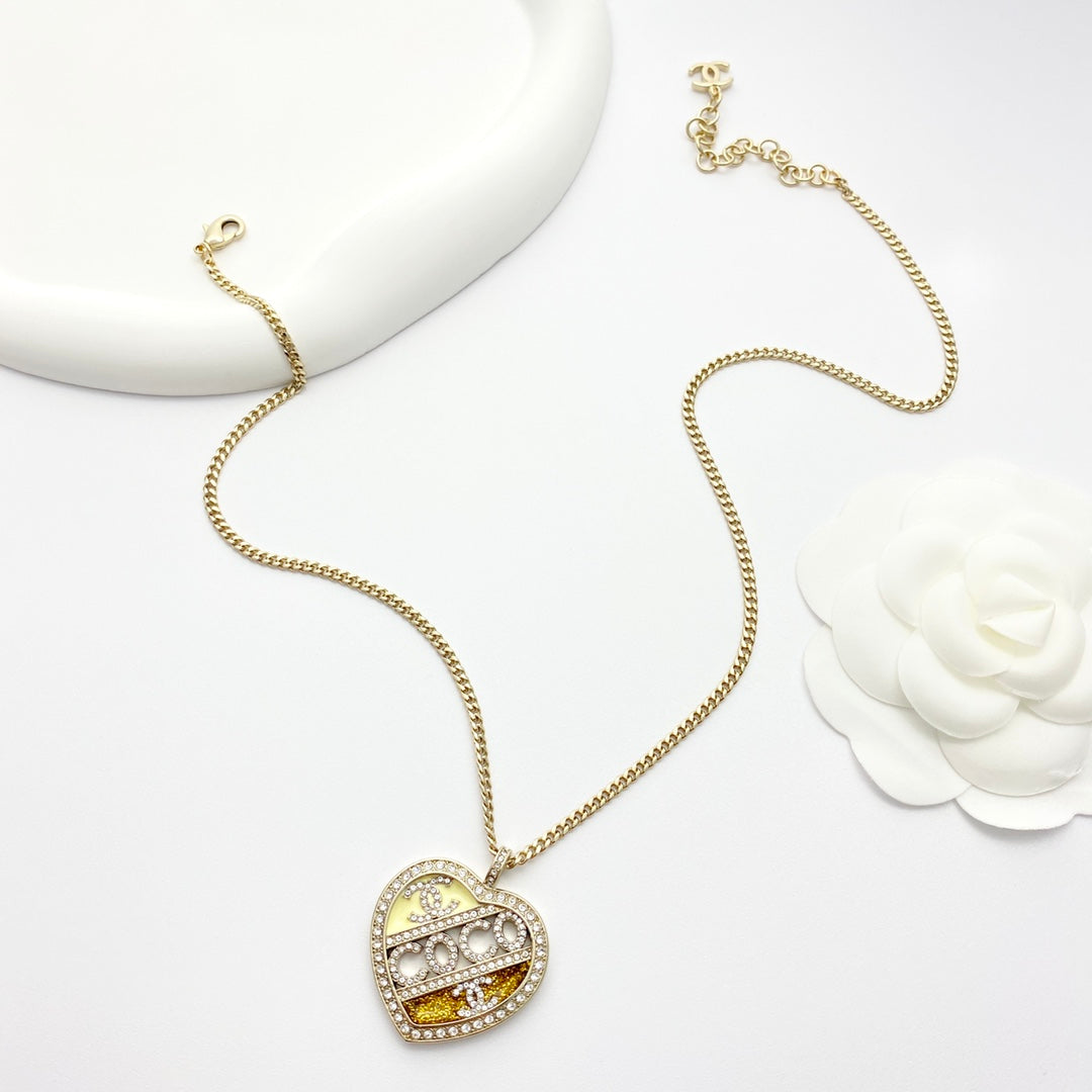 light gold crystal heart Necklace for women - alternate angle view 6