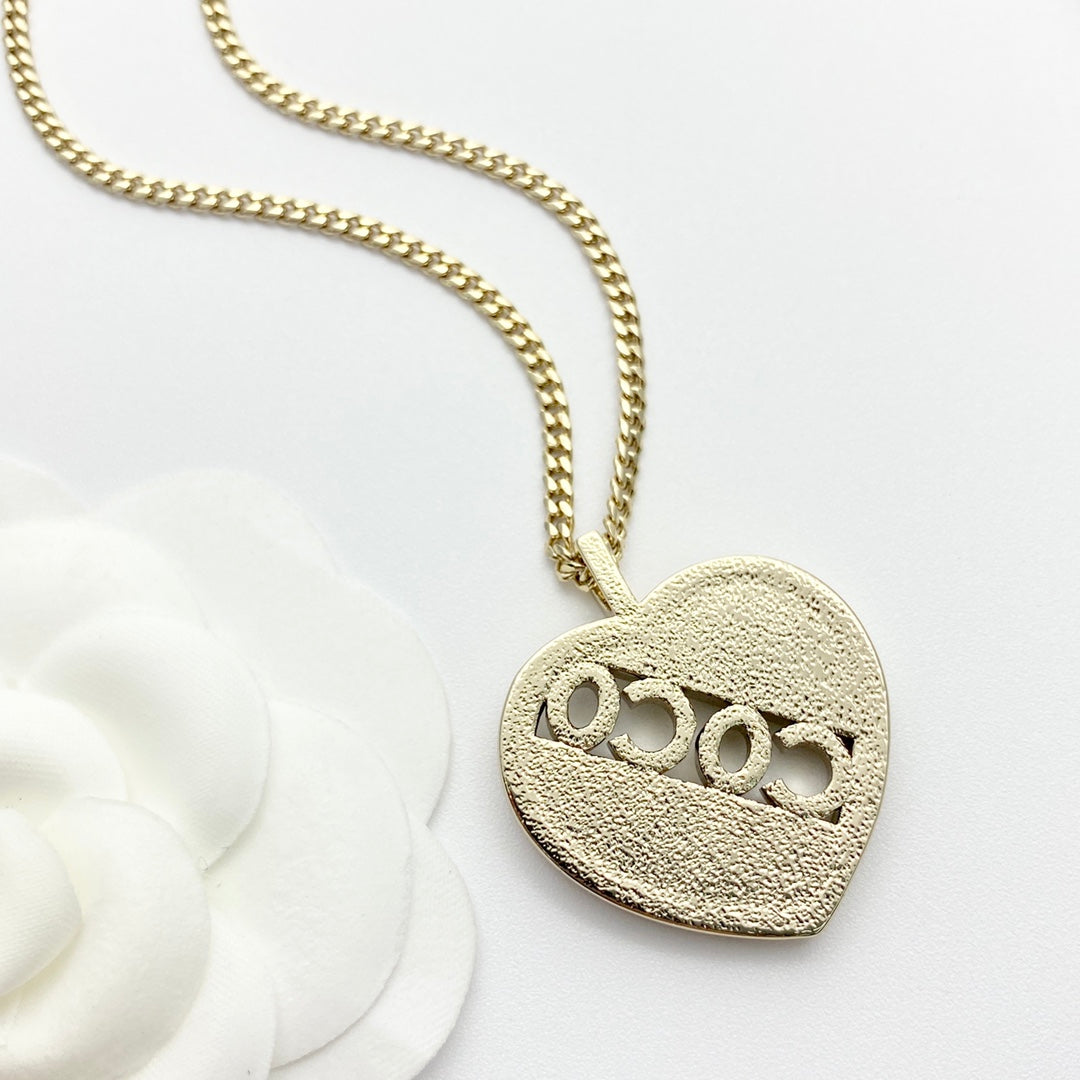 light gold crystal heart Necklace for women - alternate angle view 5