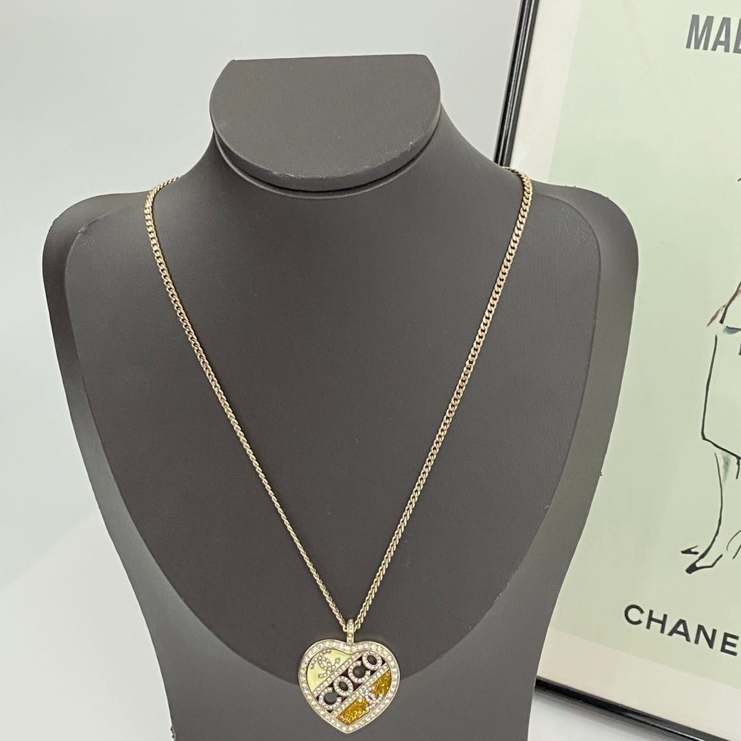 light gold crystal heart Necklace for women - product detail view