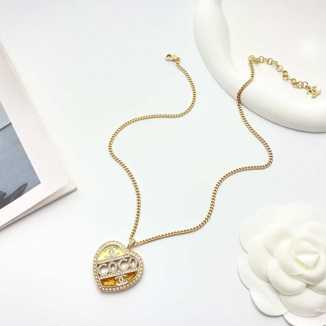 light gold crystal heart Necklace for women - alternate angle view 3