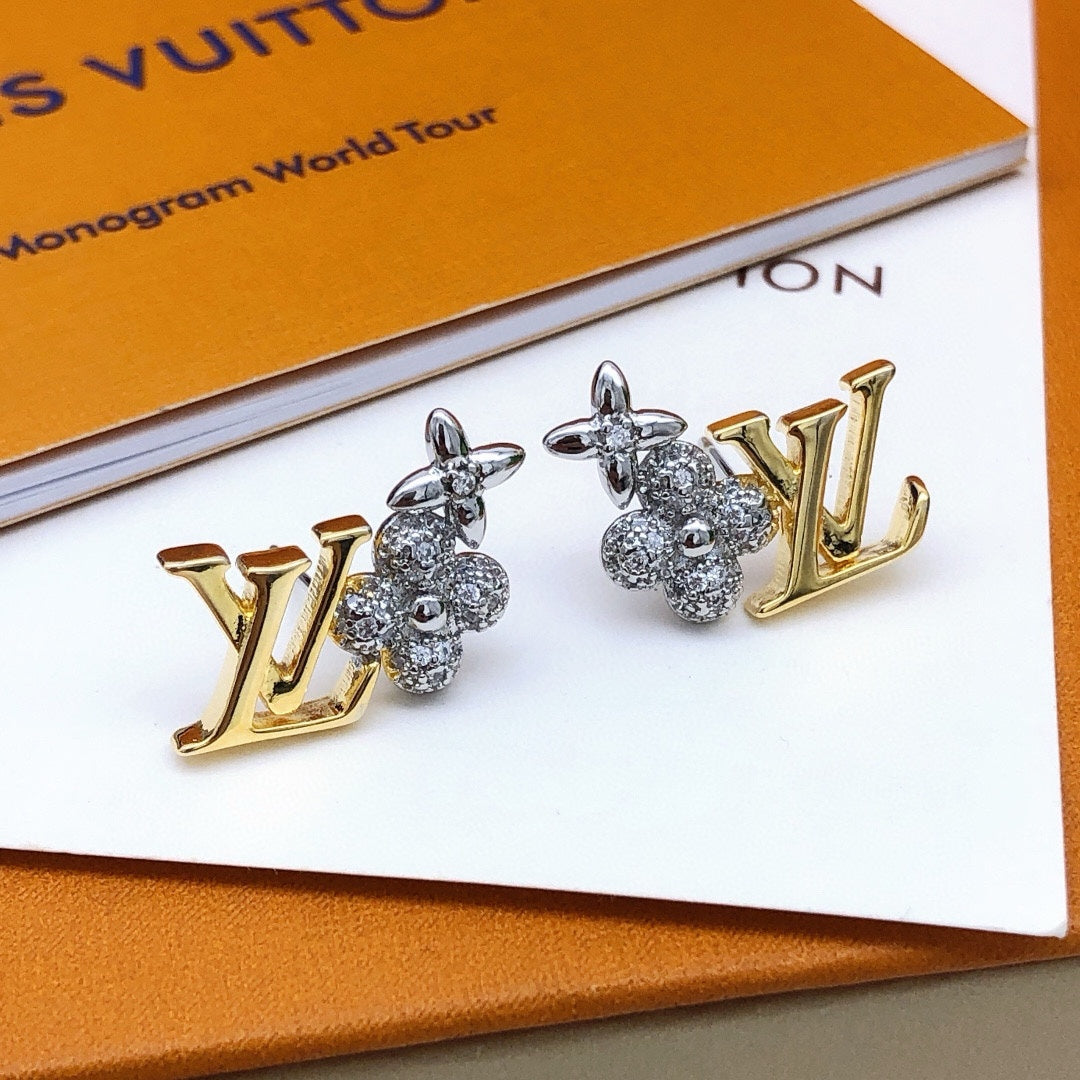 silver brass Stud Earrings for women - alternate angle view 4