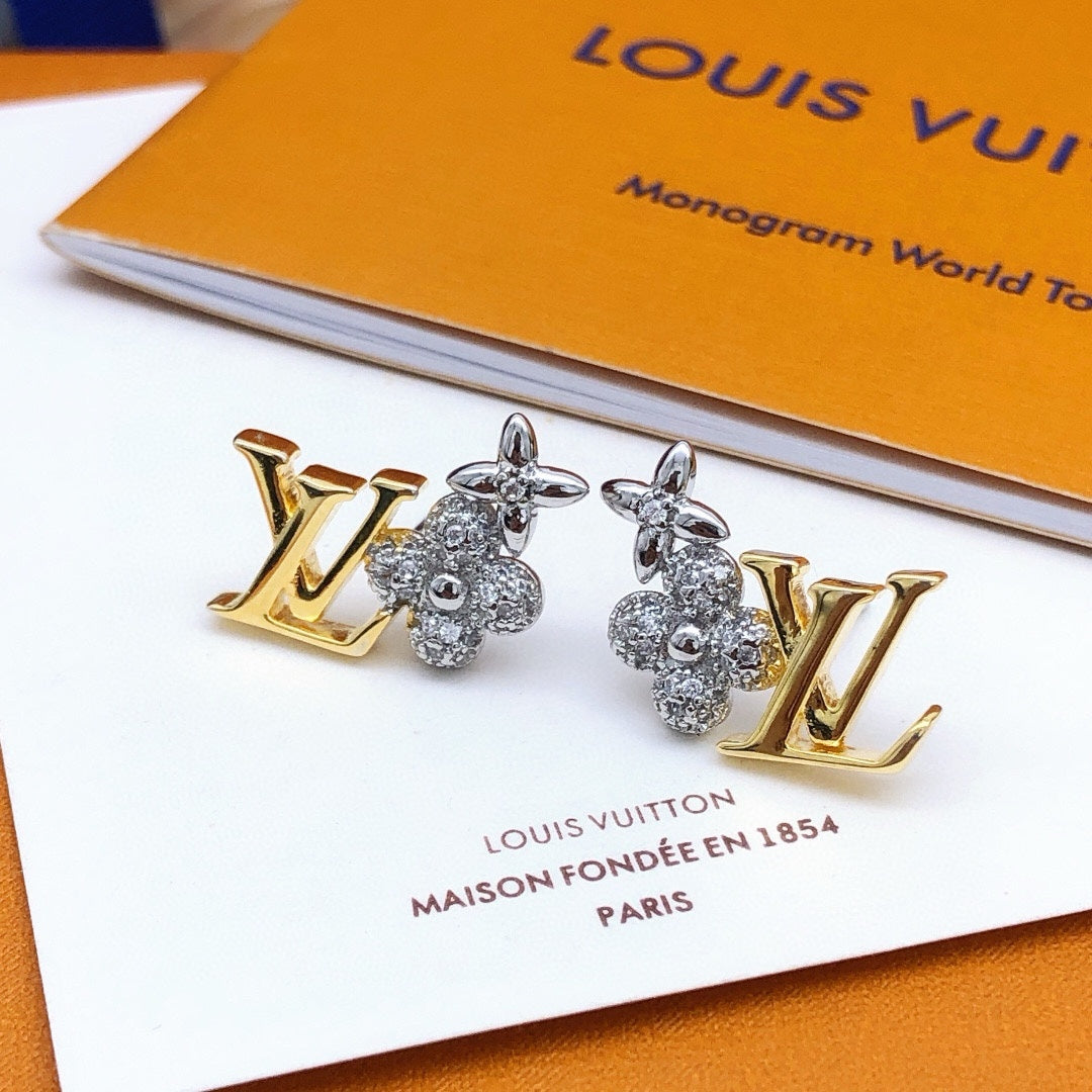 silver brass Stud Earrings for women - alternate angle view 2