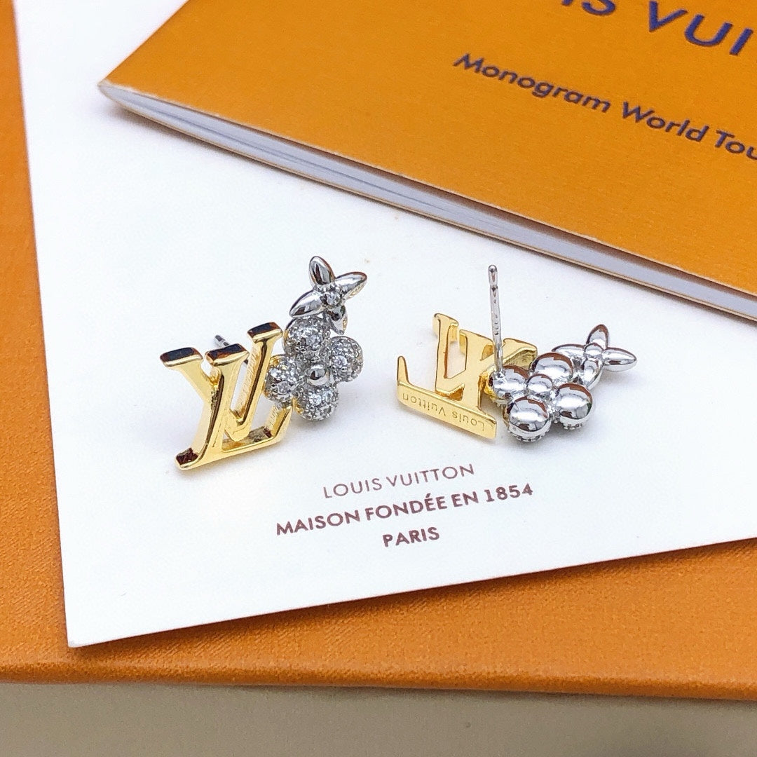 silver brass Stud Earrings for women - alternate angle view 3