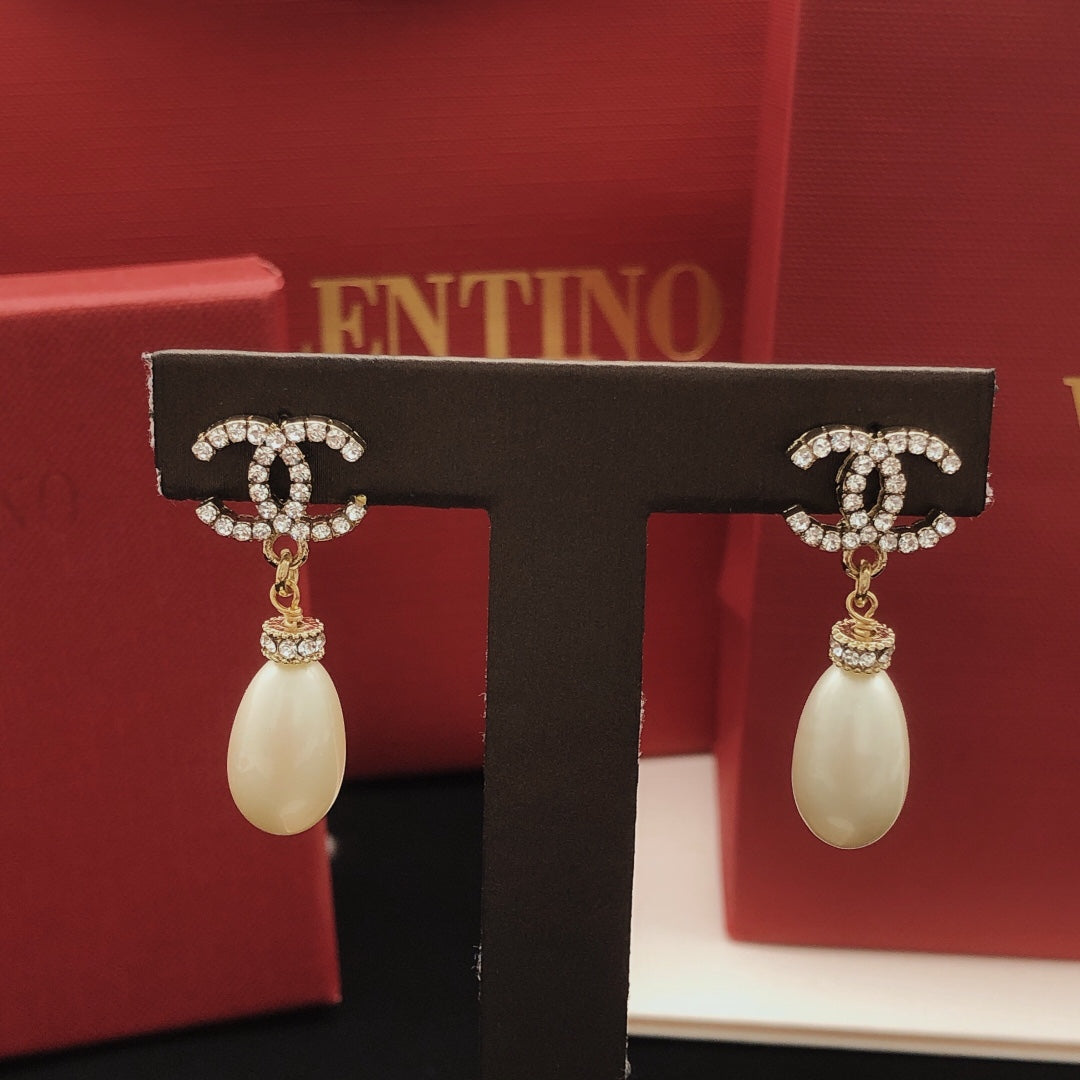 yellow brass pearl Stud Earrings for women - alternate angle view 9