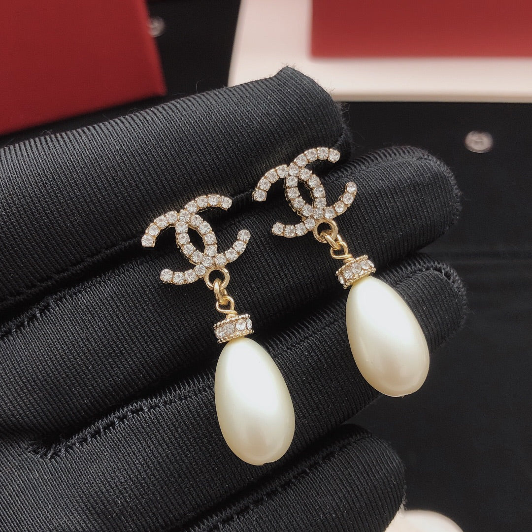 yellow brass pearl Stud Earrings for women - alternate angle view 3