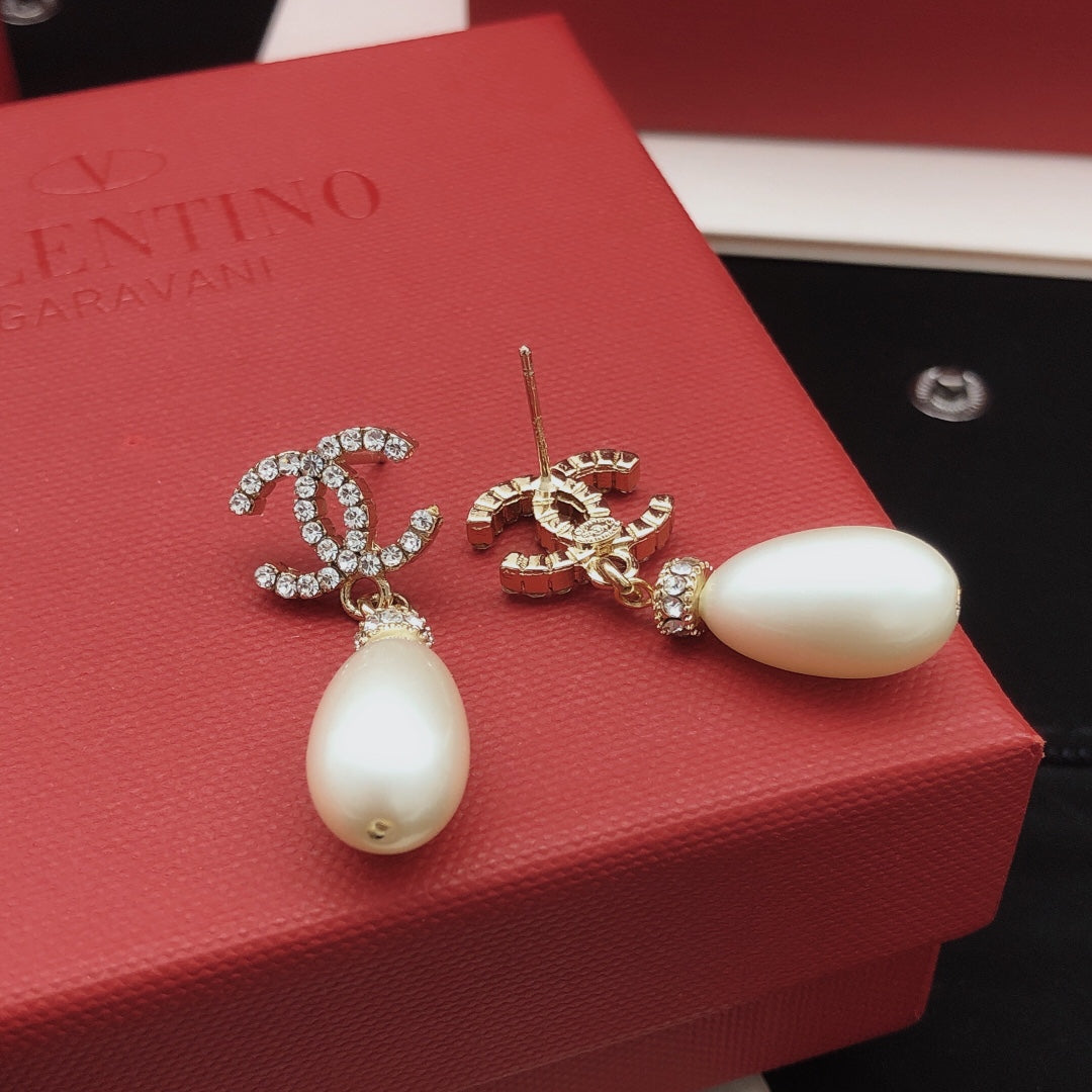 yellow brass pearl Stud Earrings for women - alternate angle view 8