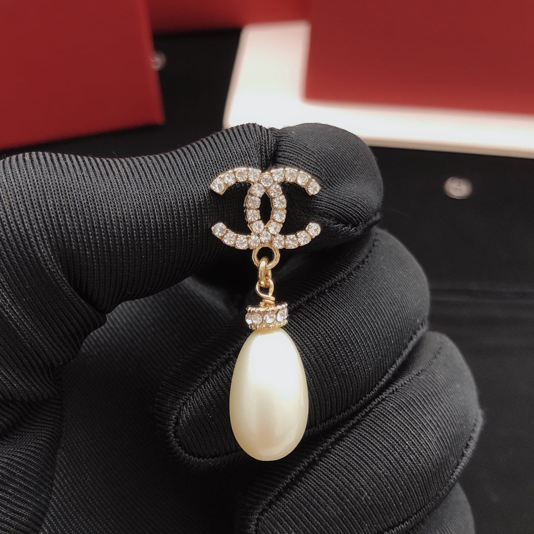 yellow brass pearl Stud Earrings for women - alternate angle view 4