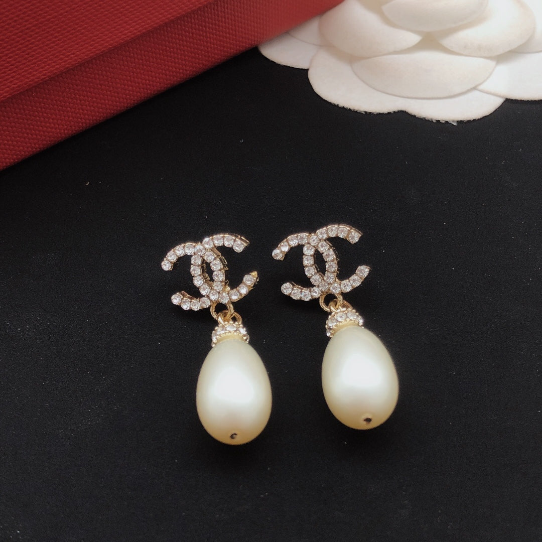 yellow brass pearl Stud Earrings for women - alternate angle view 6