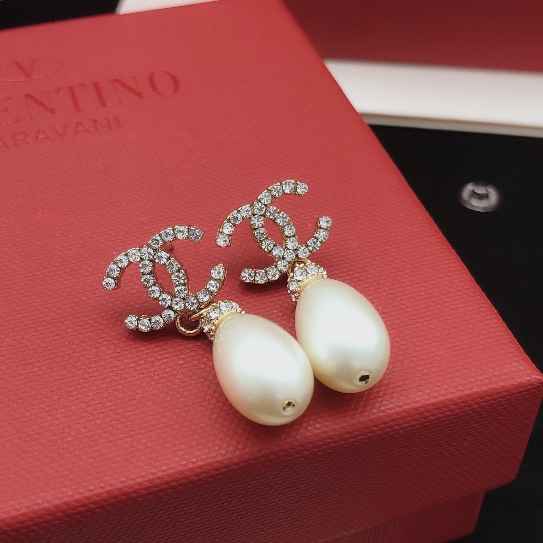 yellow brass pearl Stud Earrings for women - alternate angle view 7
