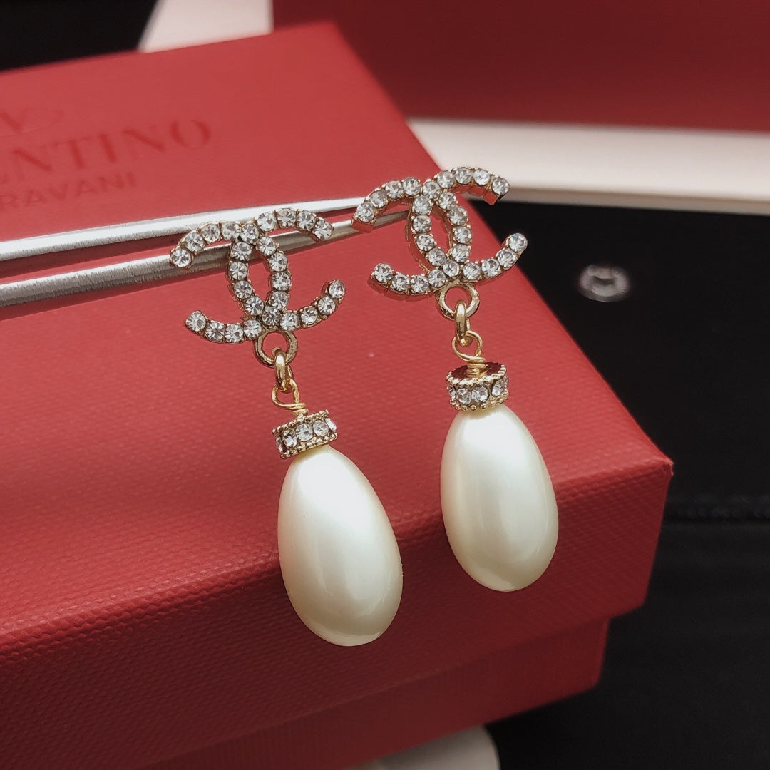 yellow brass pearl Stud Earrings for women - alternate angle view 5