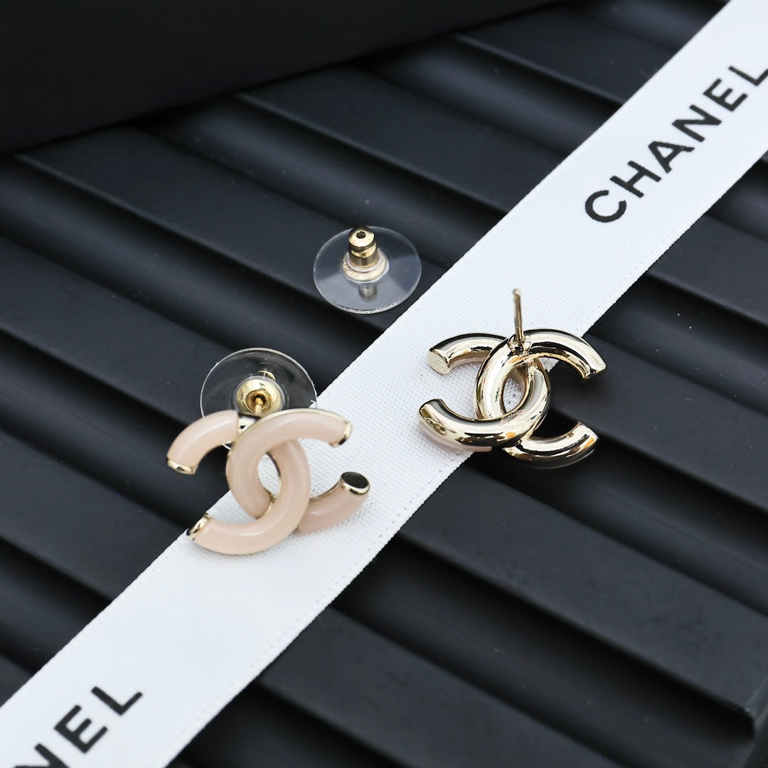 light gold acrylic double c Stud Earrings for women - alternate angle view 2