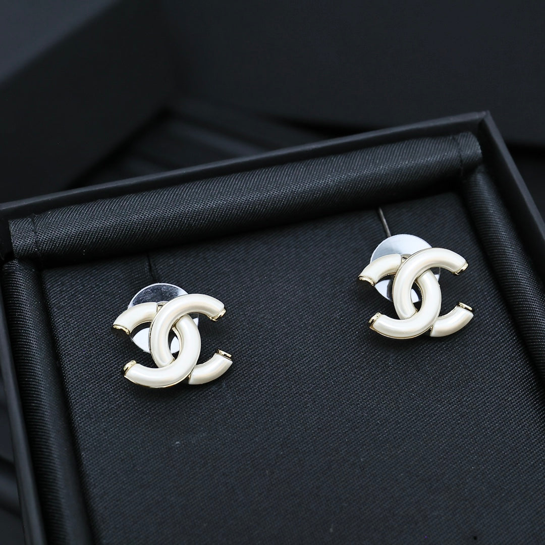 light gold acrylic double c Stud Earrings for women - alternate angle view 4