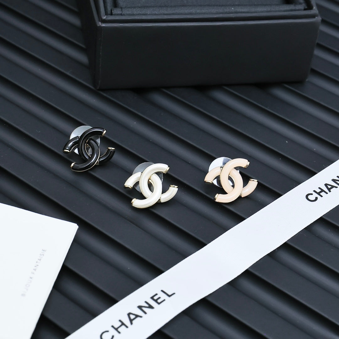 light gold acrylic double c Stud Earrings for women - alternate angle view 9