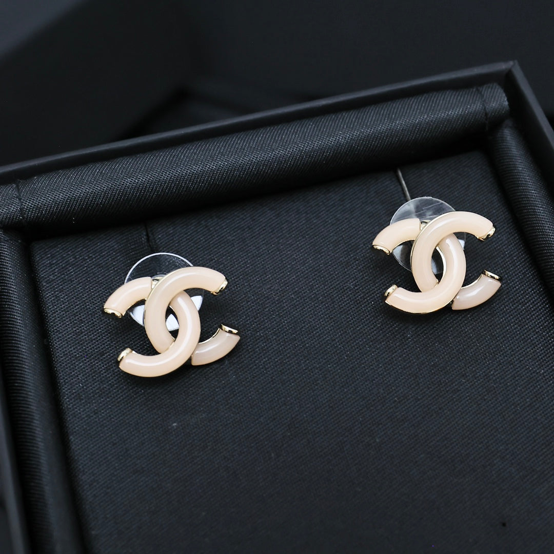 light gold acrylic double c Stud Earrings for women - alternate angle view 3