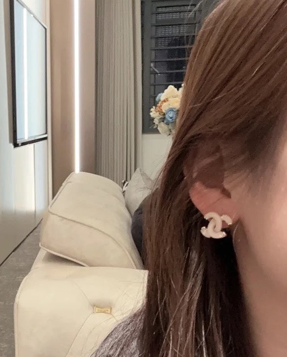 light gold acrylic double c Stud Earrings for women - alternate angle view 8