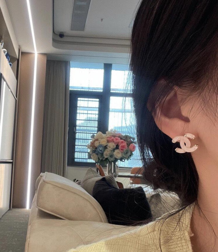 light gold acrylic double c Stud Earrings for women - alternate angle view 7